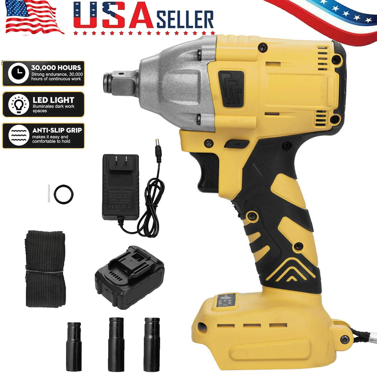 Electric Impact Wrench 1000Nm High Torque Impact Gun 1/2" Cordless Impact Wrench