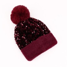UK Lady Faux Fur Hat Thermal Pom Ball Warm Cap Winter Outdoor Bling Sequin