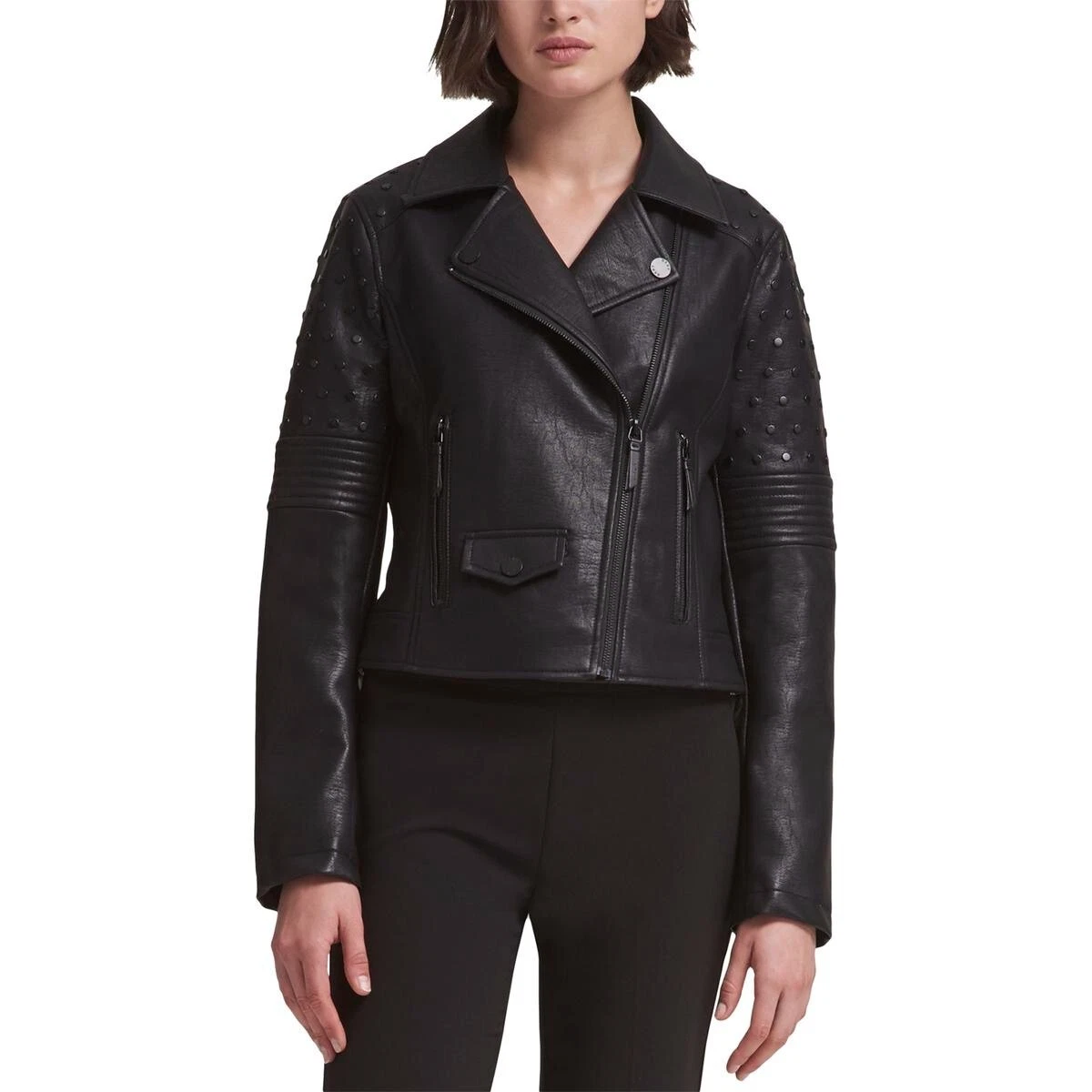 Dkny faux leather clearance moto jacket