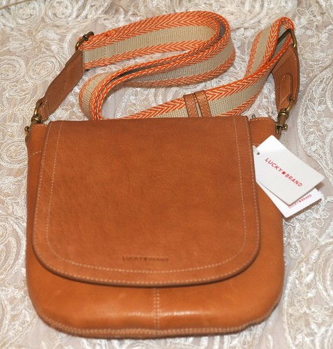 NWT Lucky Brand Leather BAG Crossbody Saddle Bag Brown Snap Close