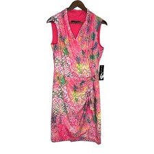 Nine West NWT Women's Sweet Escape Pink Punch Ruffle Wrap Dress Size 10