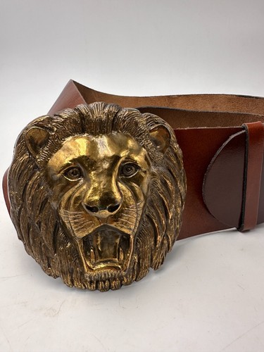 Leather Belt with Vintage Lion's Head Buckle 1970's - Bild 12 von 16