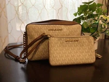 Michael Kors Jet Set Travel Crossbody Bag, Small Beige Tan  - White