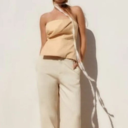 Stunning Zara Asymmetric Cotton Cream STRAPLESS GABARDINE TOP sz LARGE Soldout