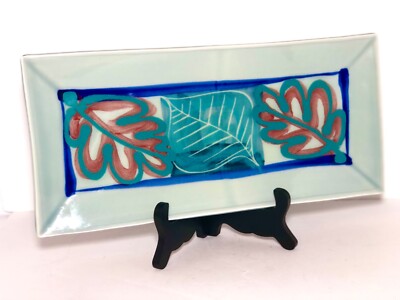 PETER S MACDOUGAL SIGNED STUDIO POTTERY FLORAL TRAY LEAVES 8  x 14  STUNNING!