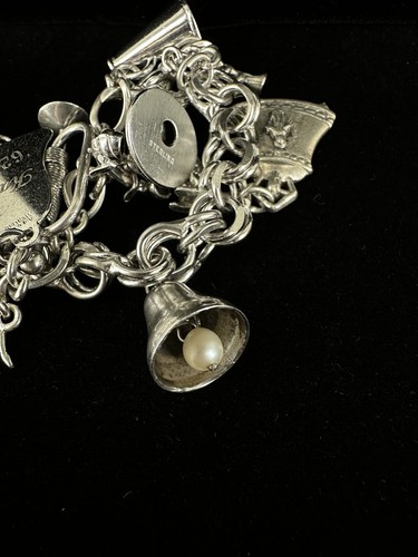 Bracciale Vintage In Argento Sterling Con Charm Musicale A Doppia Catena 7.5” - Foto 6 di 10