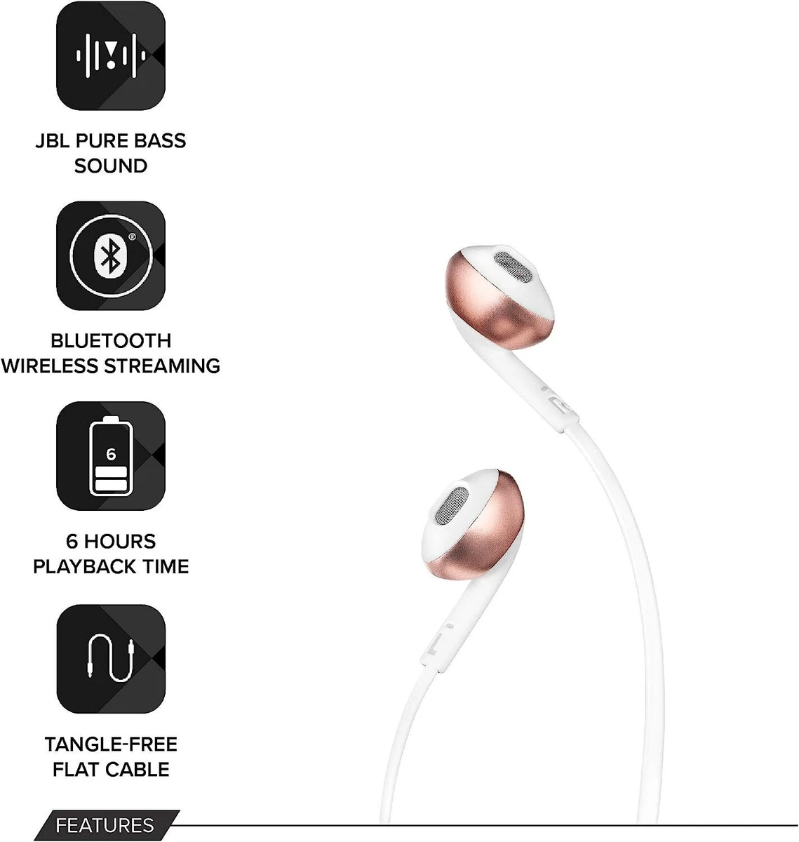 JBL Tune 205BT Wireless in Ear Headphones w 3 Button Remote and