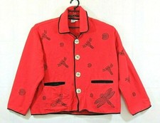 Venus Imports Jacket Womens Cropped Red Dragonfly Button Front Coat Napal Sz Lg