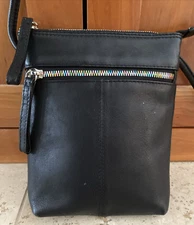 ILI New York Black Leather Crossbody Rainbow Zippers RFID Bag Purse
