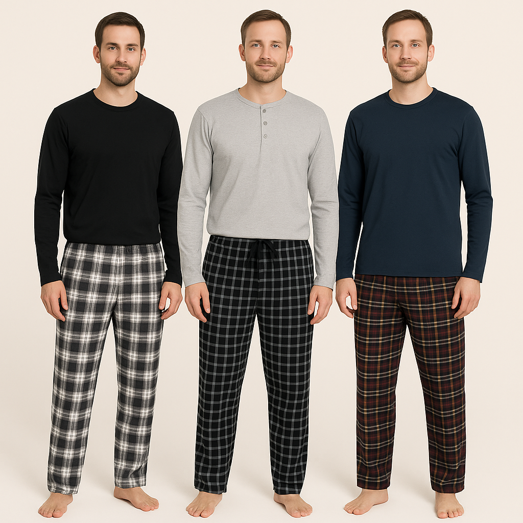 Pantaloni uomo in flanella righe celesti e bianche | Pellegrini Pigiami