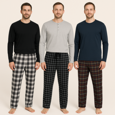 Pantaloni Pigiama Uomo In Flanella Di Cotone A Quadri - Con Tasche E Cinturino - Comodi E Morbidi
