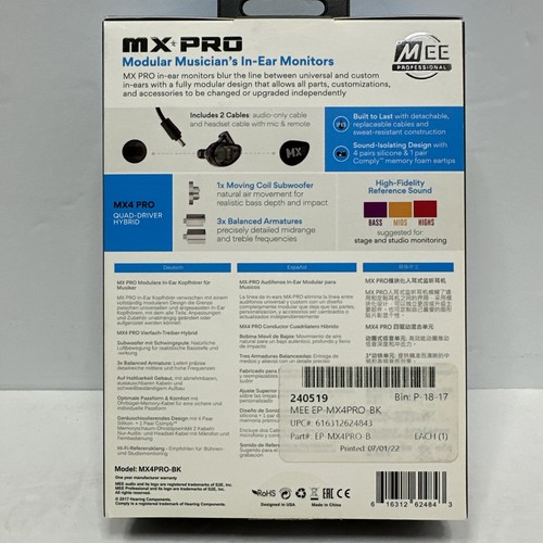 MEE Professional MX4 PRO Quad-Driver Hybrid Musician’s In Ear Monitor Headphones - Picture 3 of 9
