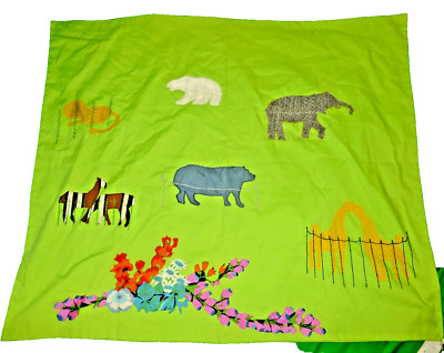 Vintage Handmade Unique Wall Hanging Applique Flowers 32x47'' Zoo Animals