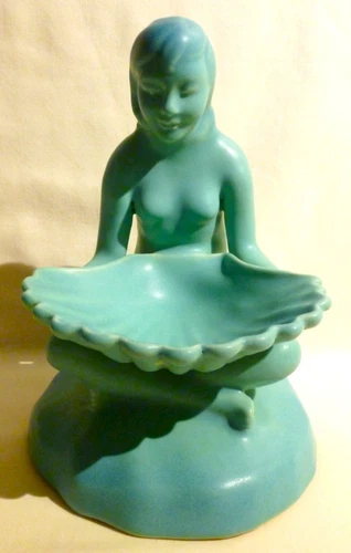 Vintage Van Briggle Art Pottery Shell Girl Turquoise Blue 1930's - 1940's