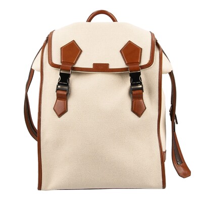 DOLCE GABBANA Großer Canvas Leder Rucksack Tasche EDGE mit Logo Beige  Braun
