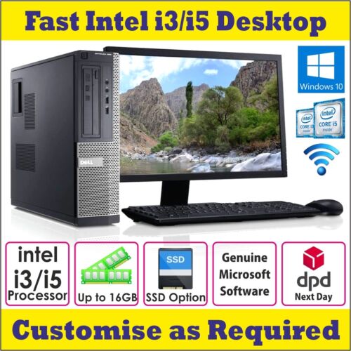 Fast DELL/HP Core i3 i5 Desktop PC & Screen Computer Set RAM HDD/SSD WiFi Win-10 - Picture 1 of 1