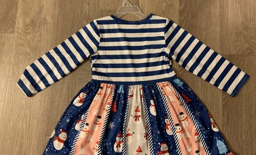 New Boutique Girls Size 5 Adorable Blue Printed Snowman Holiday/Christmas Dress - Picture 7 of 8