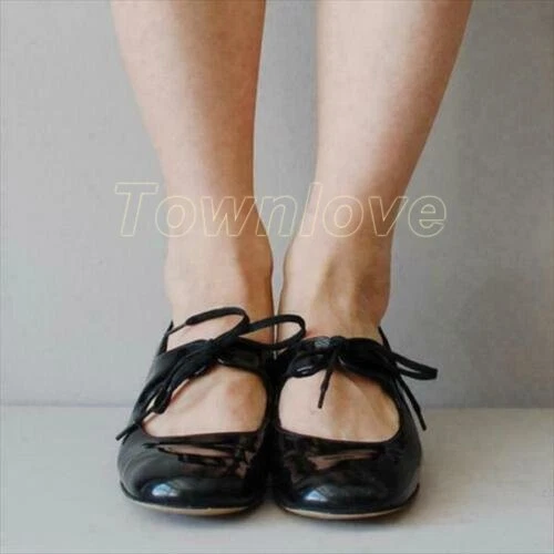Women Mary Jane Patent Leather Block Mid Heel OL Lace Up Shoes Casual Pumps New - Picture 4 of 6