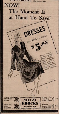 1950's Women s Fashion Frocks Store ''2 Piece Dresses'' Newspaper Ad 8x4'' 2D23