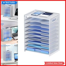 10 Tier Paper Organizer Letter Tray Mesh Desk File Organizer with Handles White