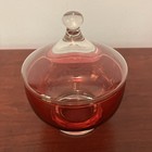 VTG  Red  Glass Candy Dish With Lid, Clear Glass Handle   — photo 1