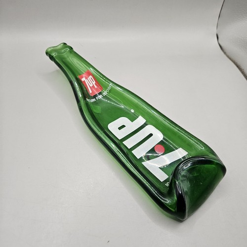 VTG 7 Up Green Glass Melted Flattened 10oz Bottle Spoon Rest Ashtray