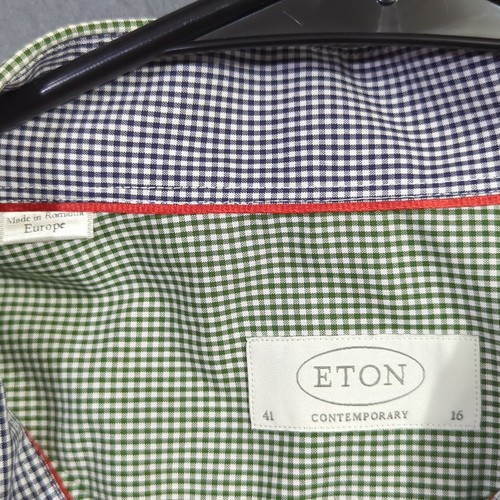 Camicia Eton uomo 16 41 verde check cotone contemporaneo manica lunga con bottoni - Foto 4 di 10