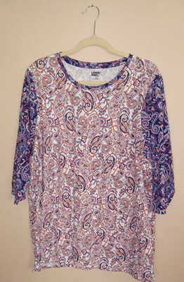 Land's End Plus 2X Paisley Tunic Contrast Sleeves Grannycore Cottagecore Comfy