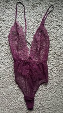 NWOT Victoria's Secret Burgundy Lace Mesh Thong Bodysuit Teddy Small