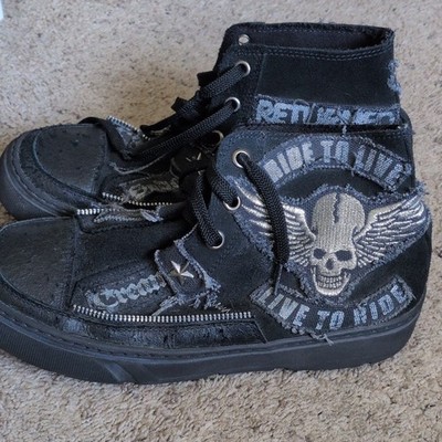 Cream Soda Men's Black High Top Lace-Up Zip Sneakers Skull Graphic Print