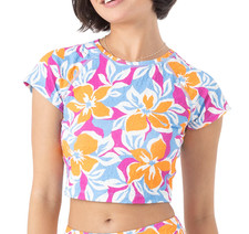 Roxy Juniors' Topanga Canyon Crop Rashguard, Blue / Multi, Size Medium