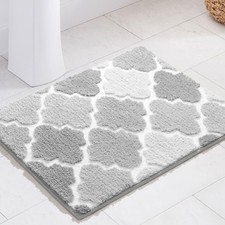 Gray Bathroom Rugs, Non-Slip Small Checkered Bath Rugs Fuzzy Extra Absorbent ...