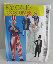 McCall's 6143 Tío Sam, Estatua de la Libertad, patrón Lincoln adulto pequeño 32,5-34"