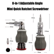 8-in-1 Ratchet Screwdriver Set Multi-Bit Adjustable 180° Angle Repair Tool UK