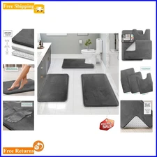 Luxury 3-Piece Bath Rug Set with Ultra-Soft Memory Foam - Machine Washable, Grey
