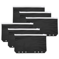 6 Pack 6 Holes A6 Binder Pocket Waterproof, Transparent Zip/Black Pouch