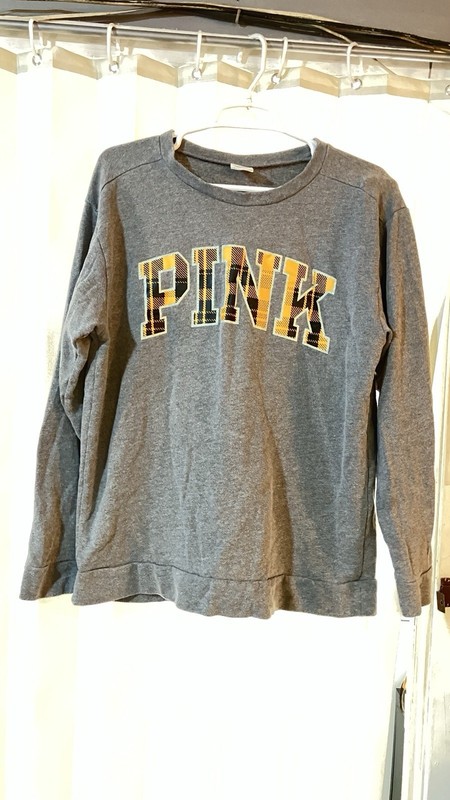 Victoria’s Secret Pink Gray Sweat Shirt With Prominent Logo Yellow And Black