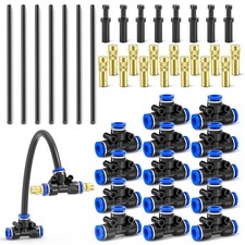 8PCS Brass Misting Nozzles Tee with 12 Inch Built in Hose, Adjustable 360 