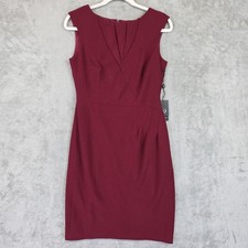 Adrianna Papell Dress Womens 8P Red Origami Pleated Sheath V Neck Knee Length