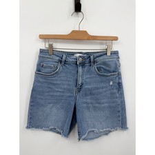 Vervet T6381 Loretta Denim Shorts sz M Medium Blue Raw Hem Distressed High Rise