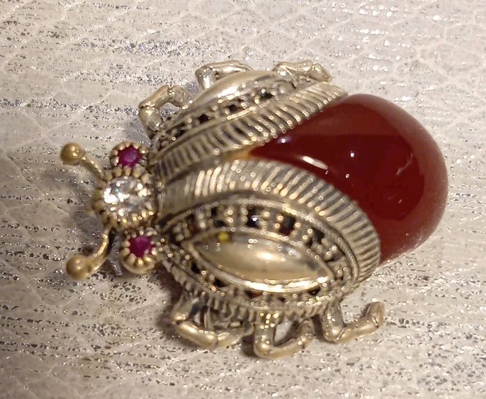 Solid Silver and Amber Beetle Brooch. - image 2