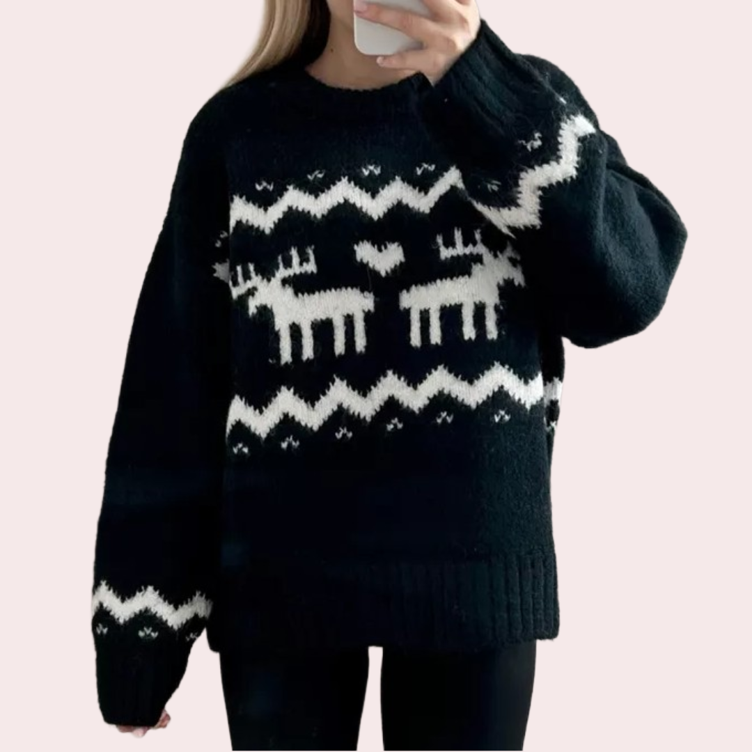 NWT H&M Moose Alpaca Wool Blend Jacquard-Knit Sweater Black/White