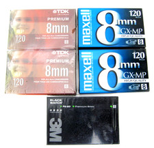 LOT OF 5 TDK MAXELL BLACK 8MM VIDEO TAPESj 120 MINUTE GX-MP PREMIUM  NEW