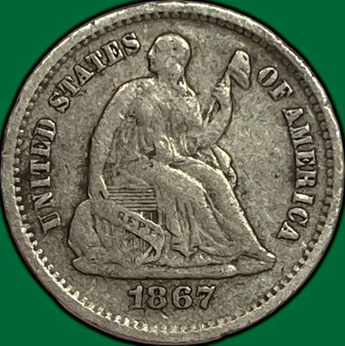 1867-S Seated Liberty Half Dime Choice Very Fine VF+ Coin, Scratch #29978