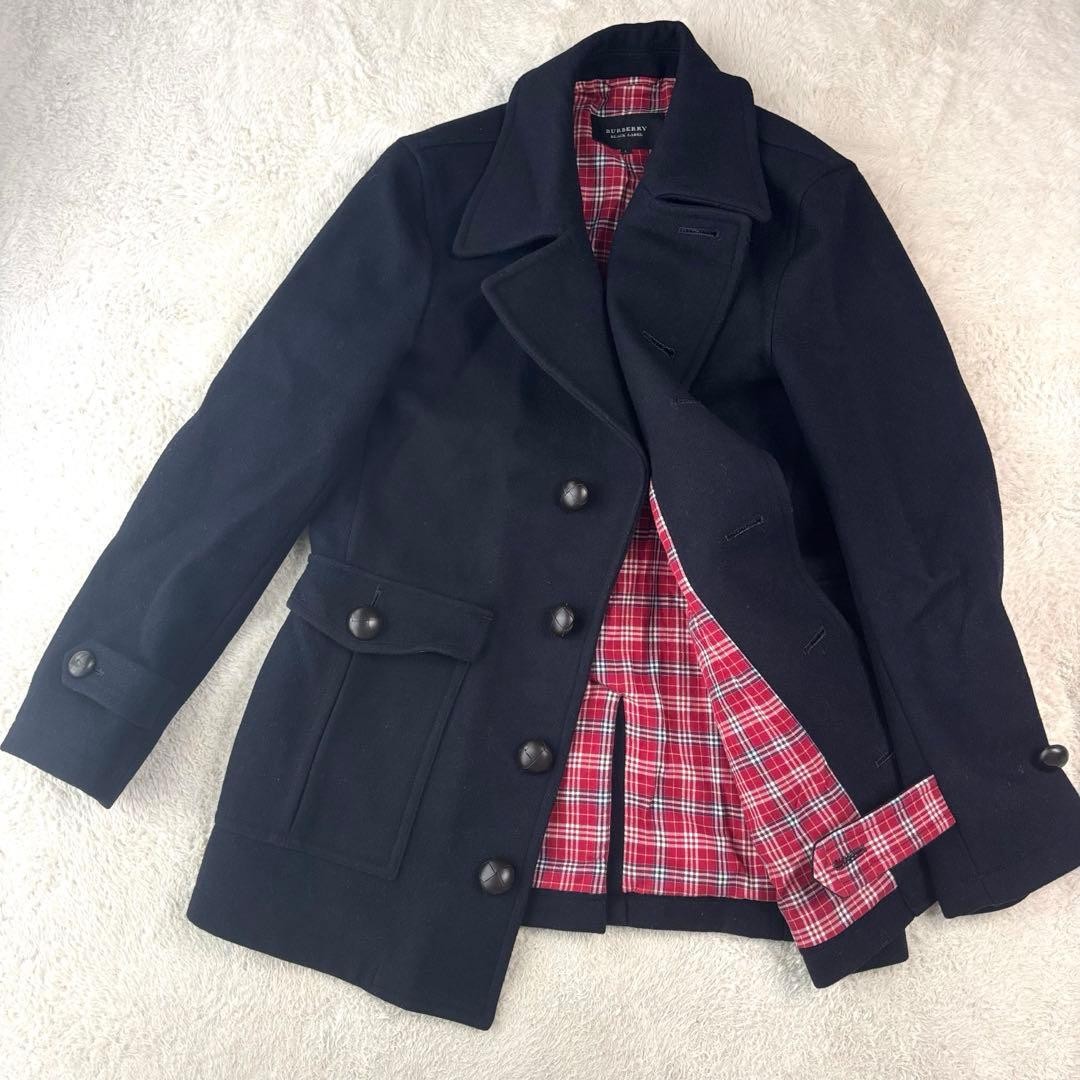 BURBERRY BLACK LABEL Peacoat Size L Navy Check From Japan thumbnail 2