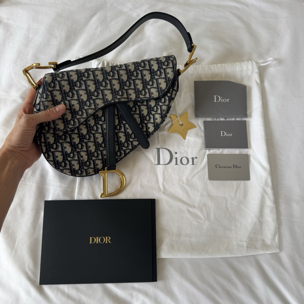 Dior Saddle Shoulder Bag Medium Blue Canvas/Leather for sale