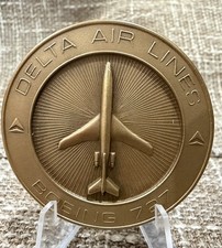 Vintage Delta Air Lines Boeing 727 Bronze Medallion With Box