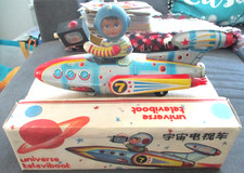 1960's UNIVERSE TELEVIBOAT ME-777, BOXED LITHO TIN PLATE BATTERY/OP SPACETOY