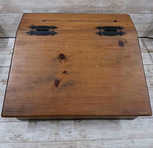 Vintage Sloped Lid Benchtop Solid Pine Secretary Stationary Bible Box 