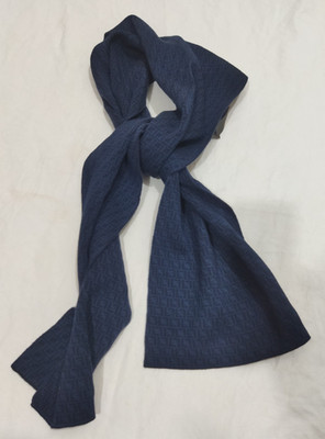 Fendi Scarf 100% Wool Black and Blue Muffler Wrap FF Logo Stole